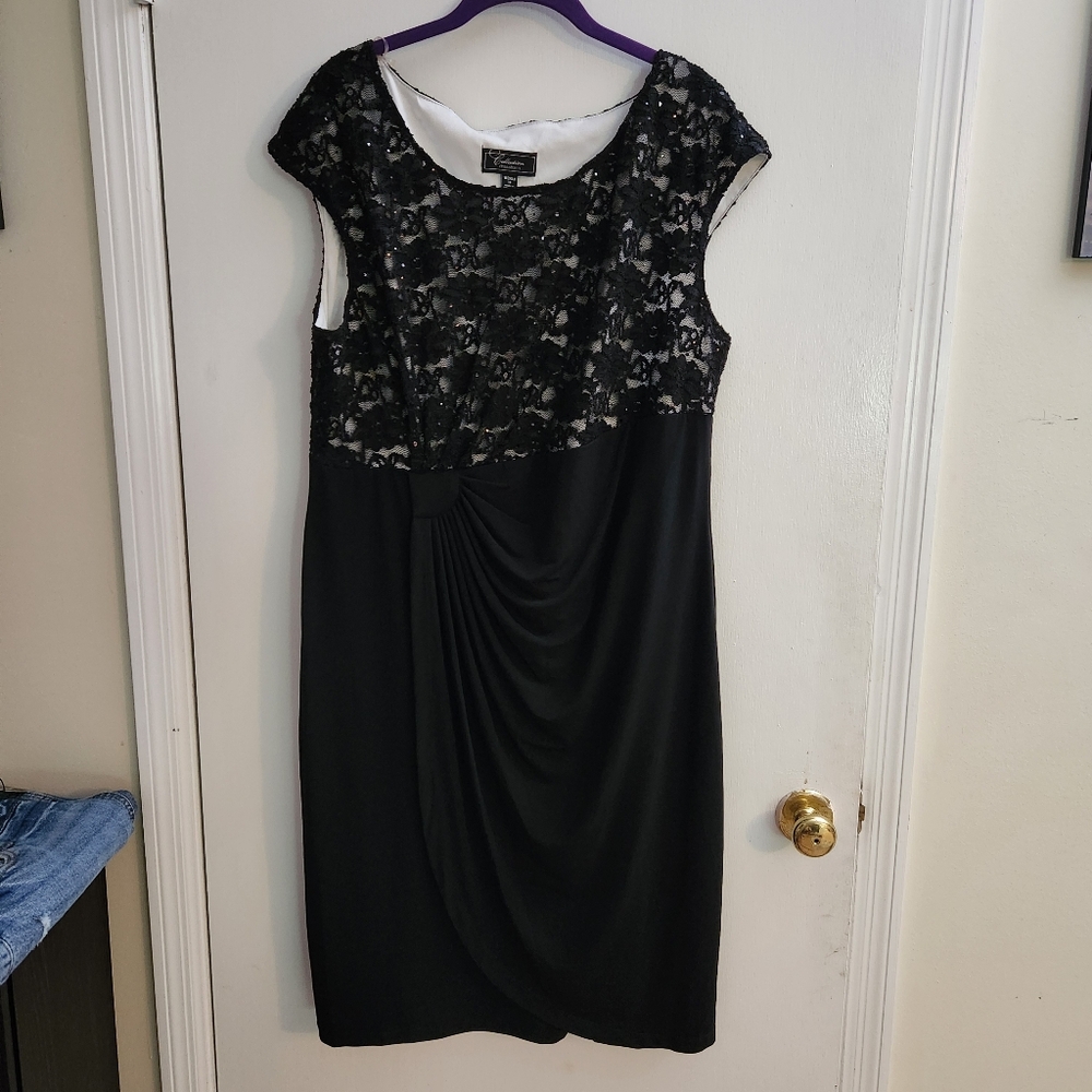 Connected Dressbarn 16W Black Ivory Sequin Stretch Party Dress